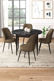 Hanah Home Tor - Juego de mesa y sillas de comedor, Mármol negro y marrón